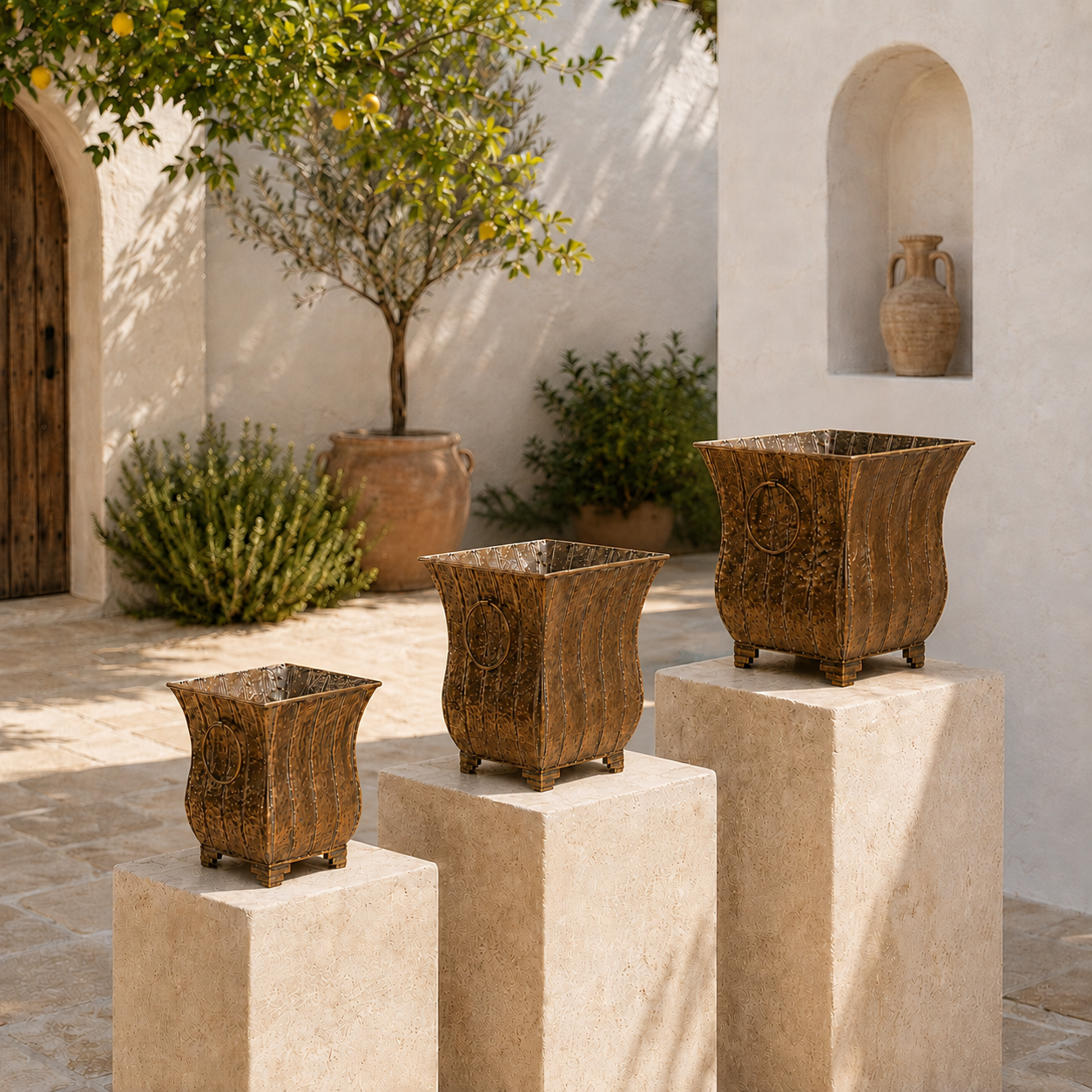Set de 3 Macetas Metálicas Cobre