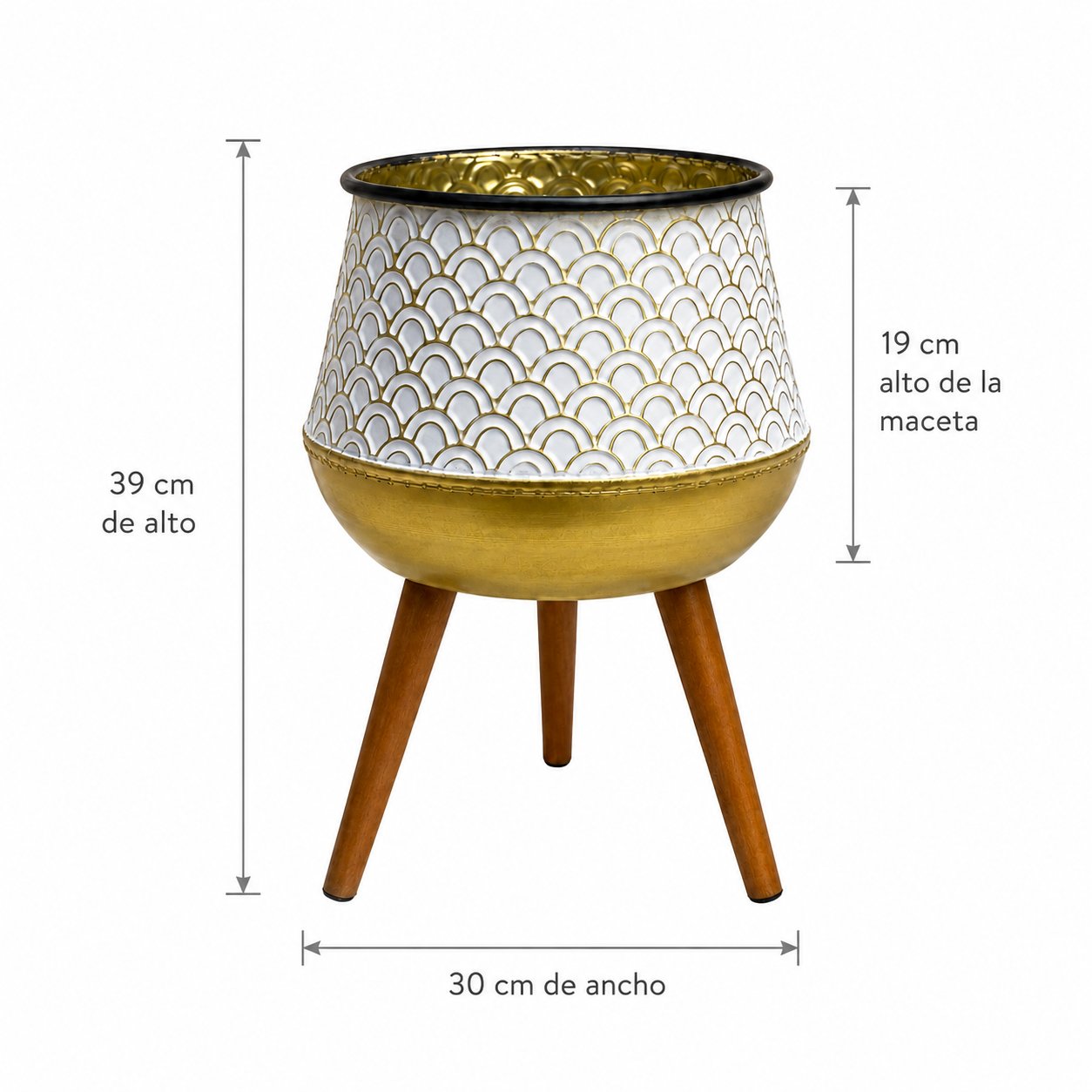 Soporte para Plantas White sobre Patas de Madera – Tamaño M
