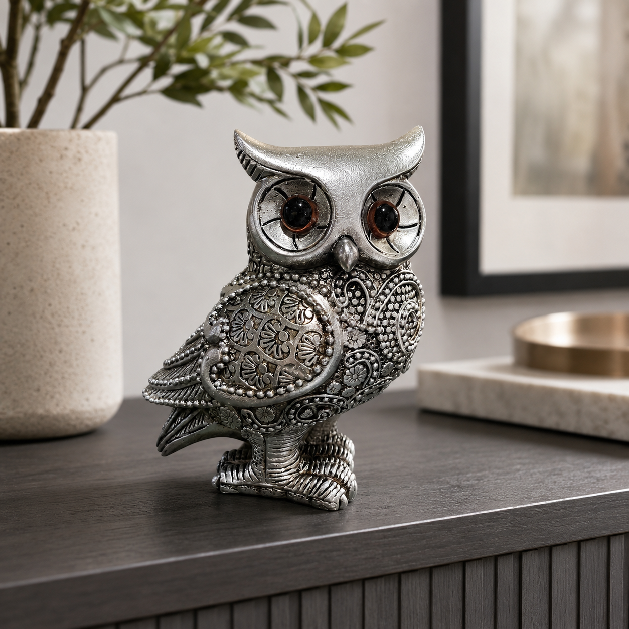 Figura Decorativa Búho Plateado - 13 cm