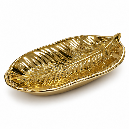 Soporte de Joyas Hoja Dorada de Cerámica - 18 cm