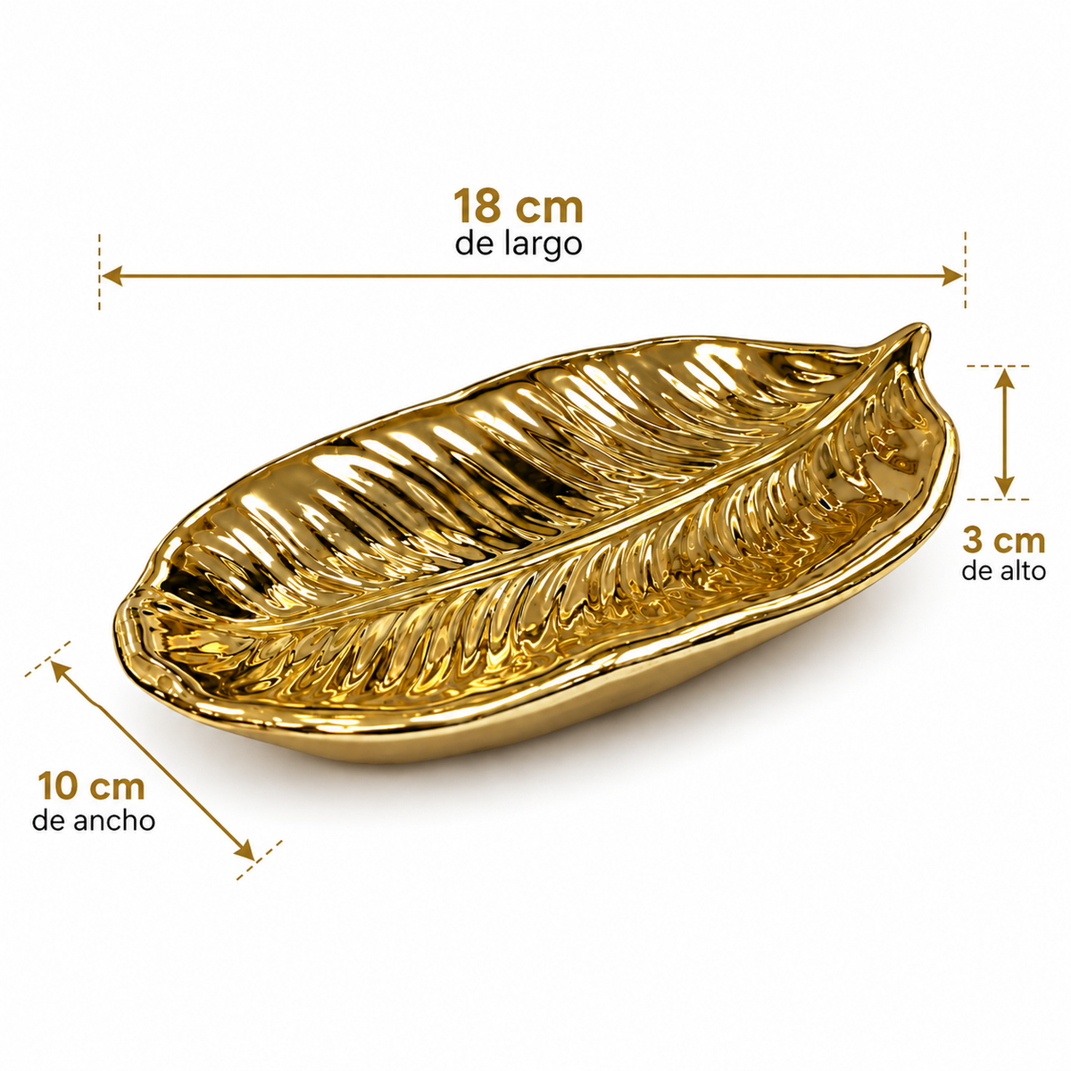 Soporte de Joyas Hoja Dorada de Cerámica - 18 cm