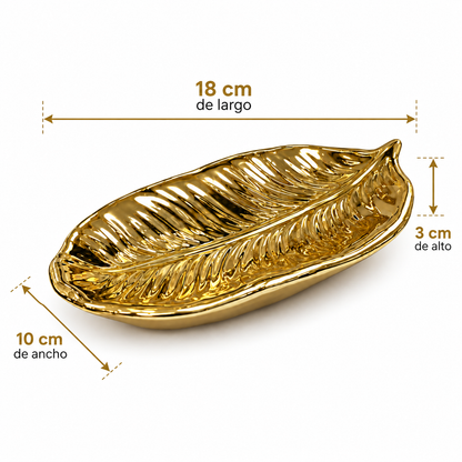 Soporte de Joyas Hoja Dorada de Cerámica - 18 cm