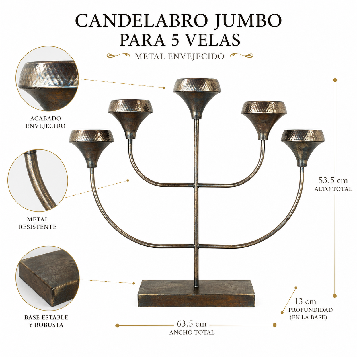 Candelabro Jumbo para 5 Velas - 63 cm