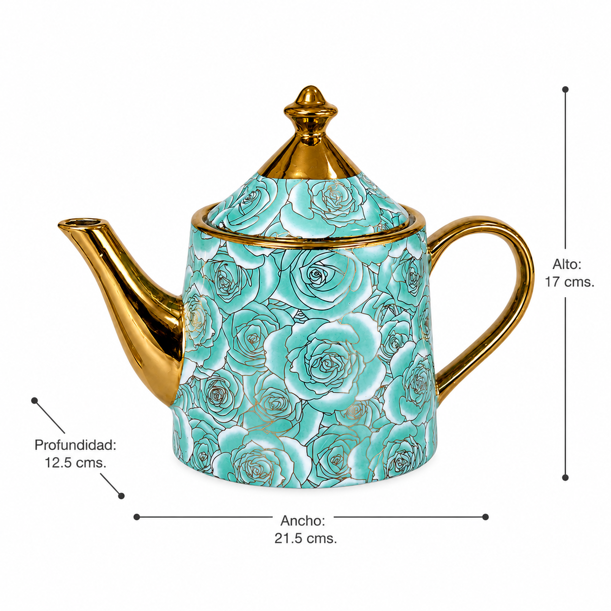 Set de Té 6 Tazas con Platillos, Tetera y Atril