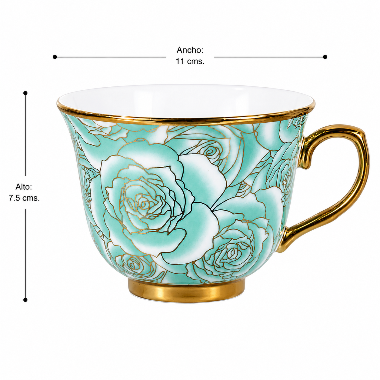 Set de Té 6 Tazas con Platillos, Tetera y Atril