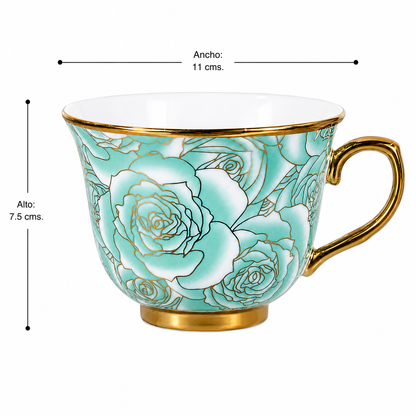 Set de Té 6 Tazas con Platillos, Tetera y Atril