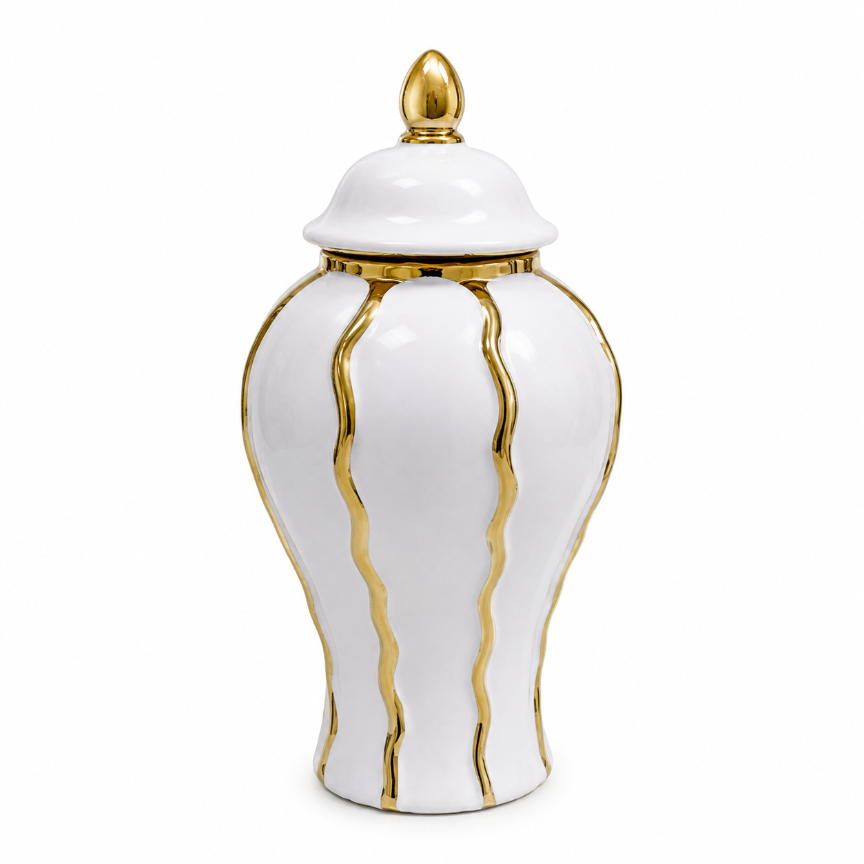 Florero y Cofre Decorativo de Cerámica Blanco y Dorado - 35 cm