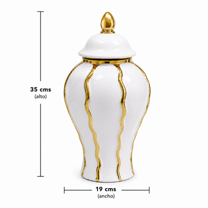 Florero y Cofre Decorativo de Cerámica Blanco y Dorado - 35 cm
