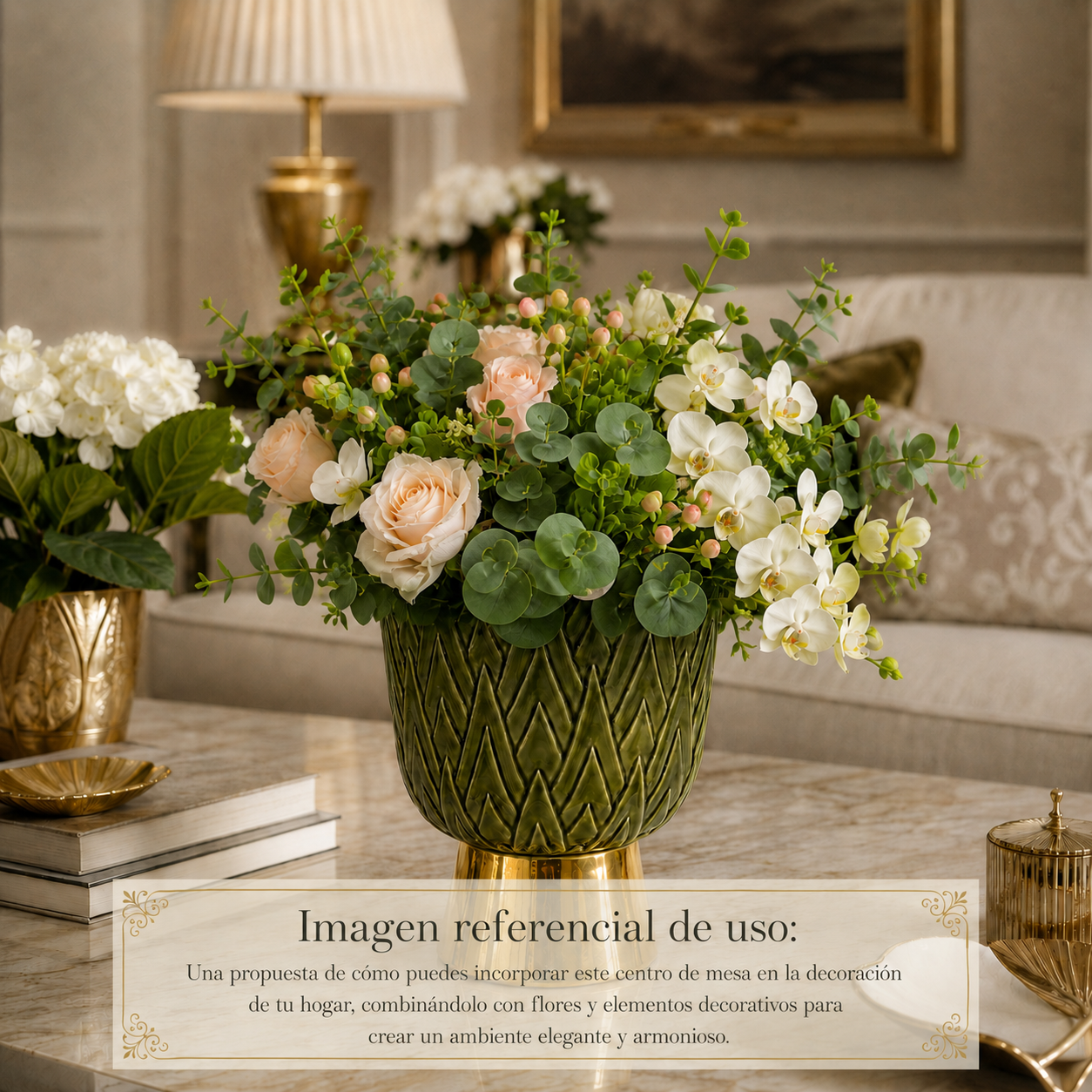 Centro de Mesa / Macetero Verde de Cerámica - 23 cm
