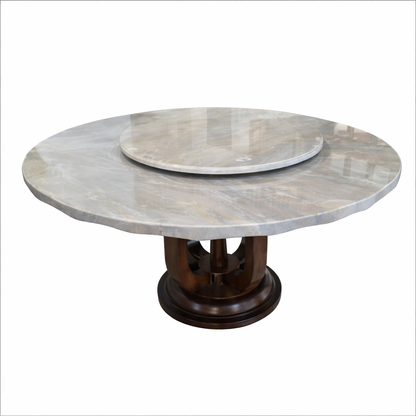 COMEDOR REDONDO DE MARMOL Y ROBLE TEO - 6 SILLAS