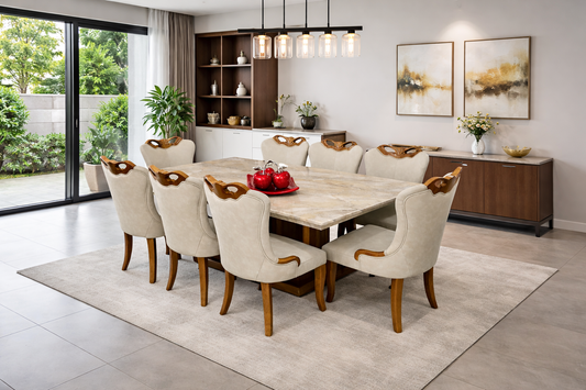 COMEDOR DE MARMOL Y ROBLE WEIMAR - 6 SILLAS