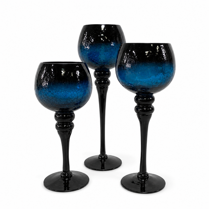 Juego de 3 Copas Decorativas - Color Calipso Cian - Vidrio