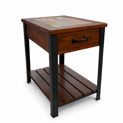 Mesa loft wood lateral - Estilo rustico insdustrial - Madera y patas metalicas- Cubierta tipo piedra