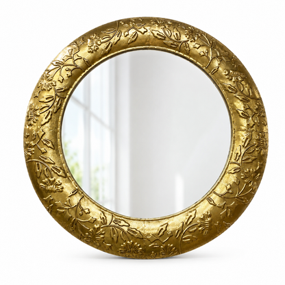 Espejo dorado Maura – Estilo clásico elegante – Marco con detalles florales en relieve