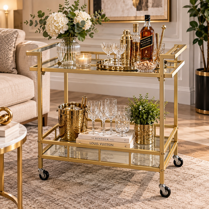 Carrito Bar Coblenza - Vidrio Templado - Ruedas Giratorias - 77 cm