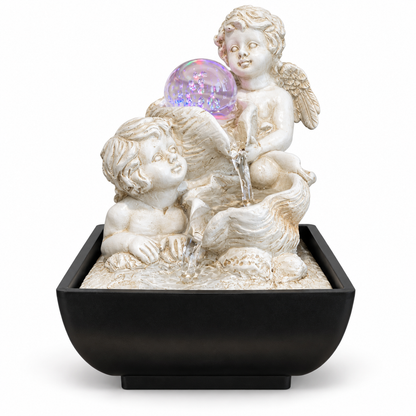 Fuente de Agua Ángeles con Esfera Iluminada - 20 cm