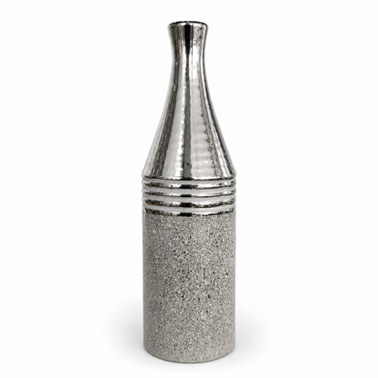 Botella Decorativa de Cerámica - Color Plateado – 41 cm