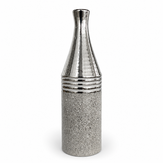 Botella Decorativa de Cerámica - Color Plateado – 41 cm