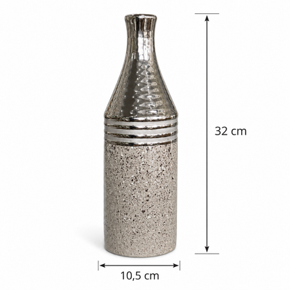 Botella Decorativa de Cerámica - Color Plateado – 32 cm