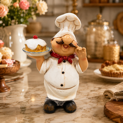 Figura Decorativa Cocinero con Pastel de Poliresina – 19 cm