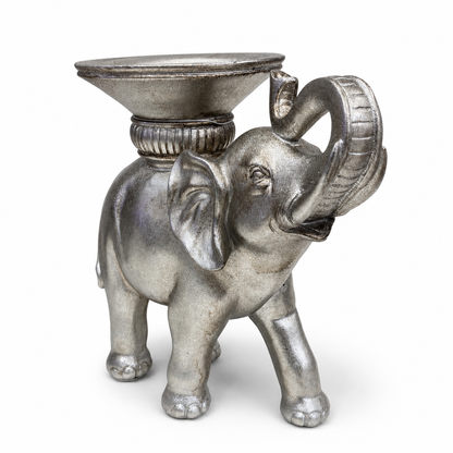 Candelabro Porta Vela Decorativo - Elefante Silver - Poliresina – 20 × 22 cm