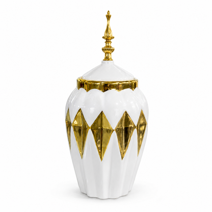 Cofre Decorativo Blanco y Dorado con Tapa - 33 cm - Cerámica