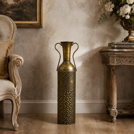 Jarrón Tubular Decorativo - Vintage – Dorado/Bronce - 85 cm