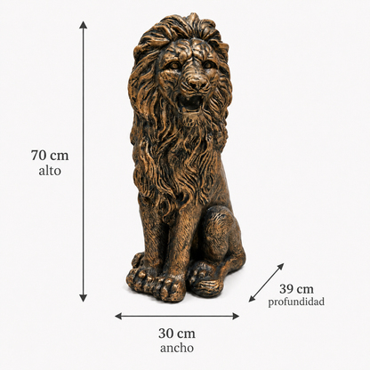 Estatua Decorativa de León Guardián - Cobrizado en Poliresina – 30x39x70cm