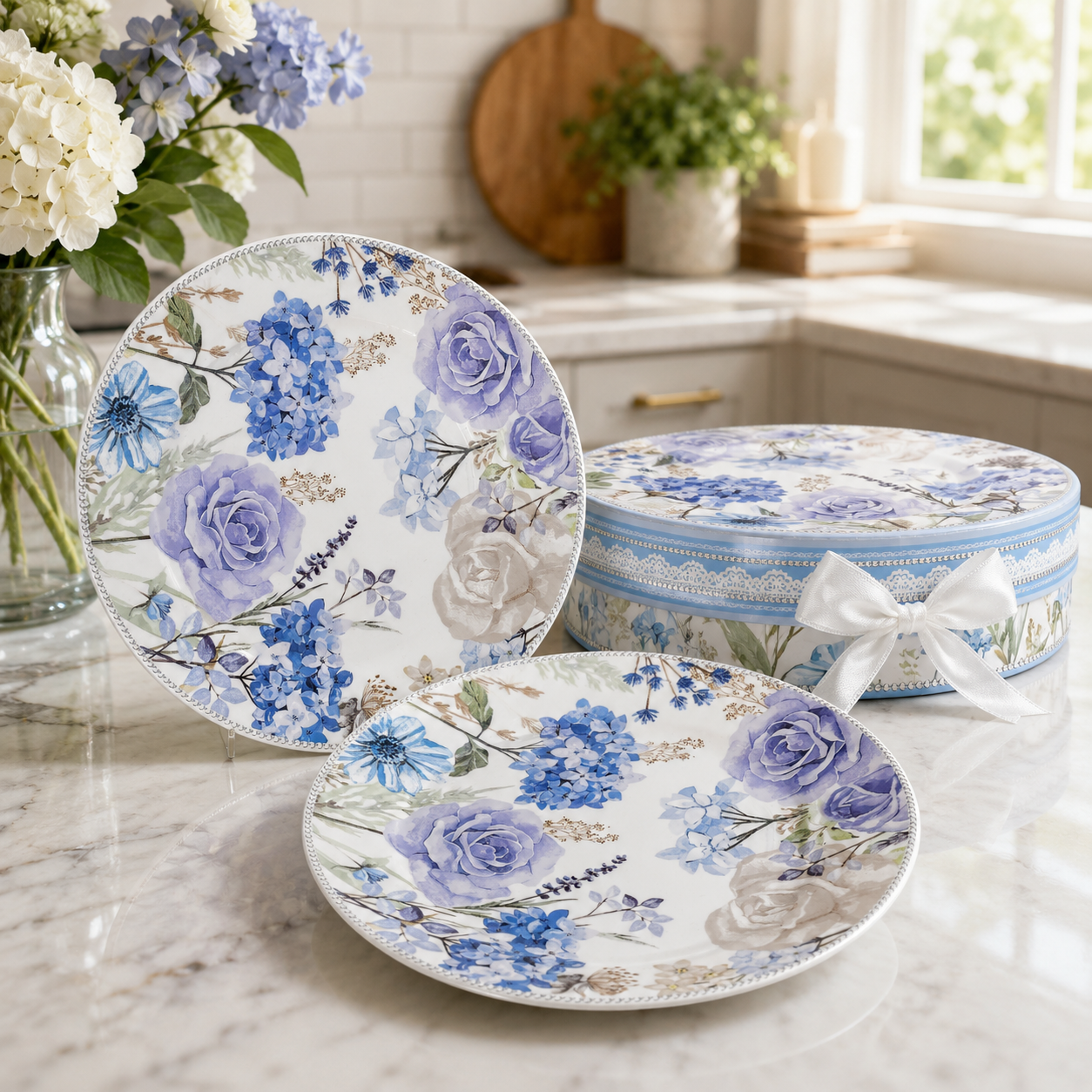 Set de 2 Platos de Pan con Diseño Floral - 19 cm