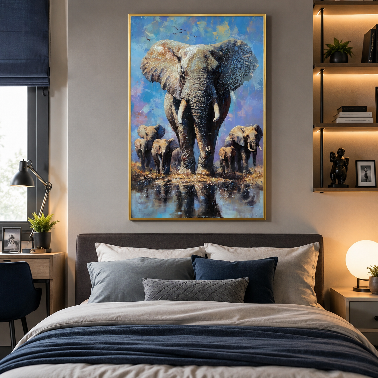 Cuadro Elefante Majestuoso con Manada - 90,5 cm