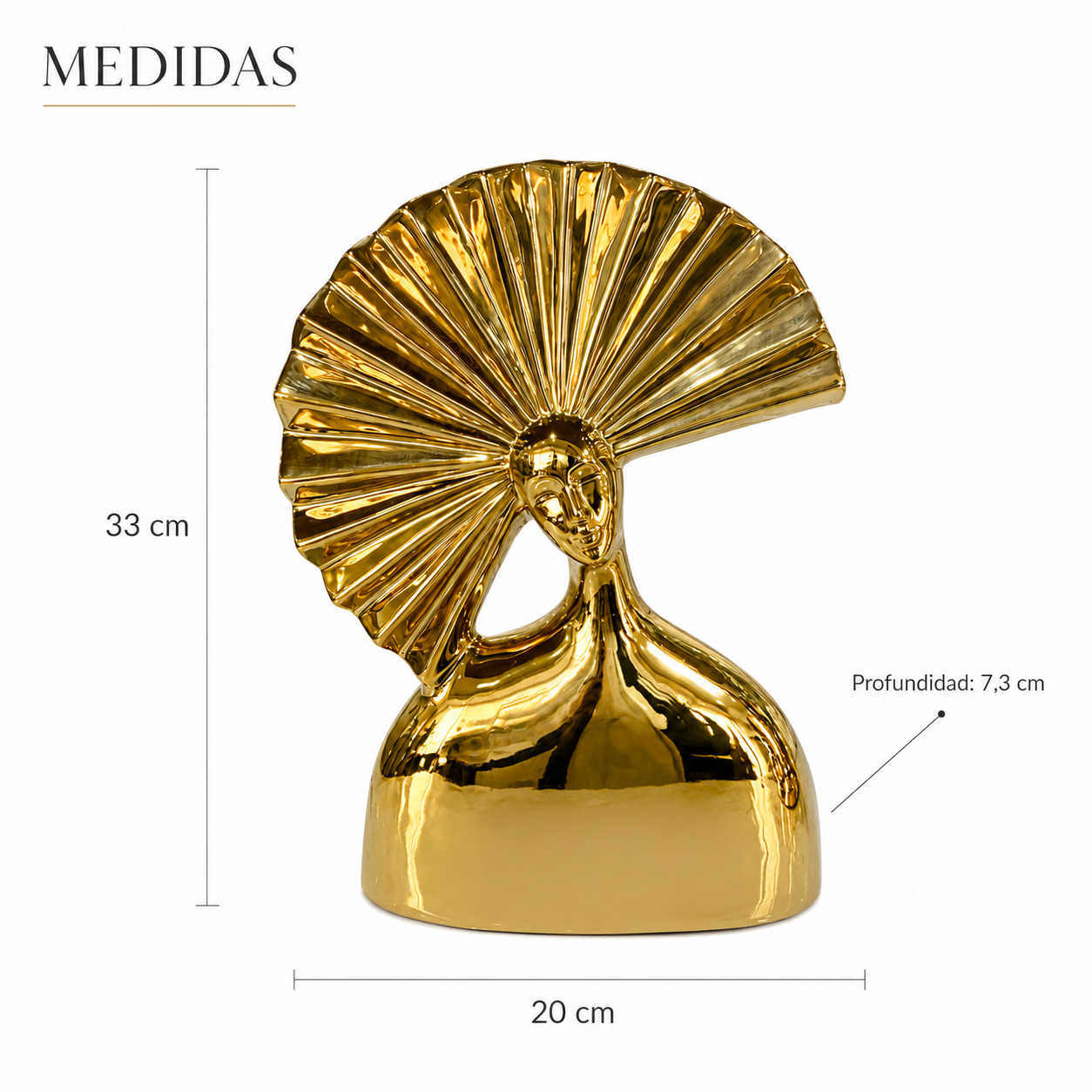 Figura Decorativa - Busto de Dama - Dorada - Cerámica – 33 cm