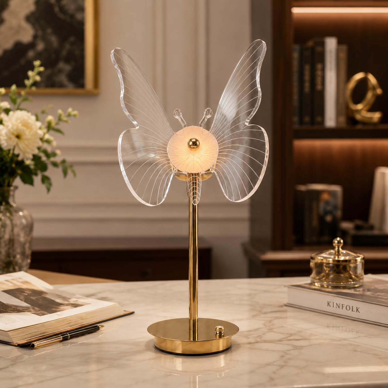 Lámpara LED Mariposa - Acrílico y Metal - Control Táctil