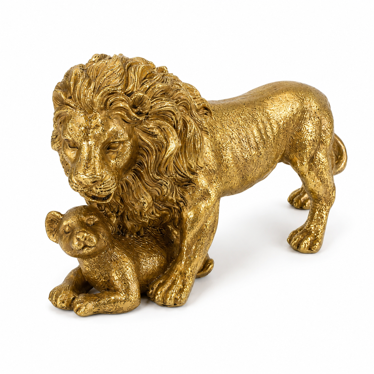 Figura Decorativa- León con Hijo Gold - Poliresina – 17 cm