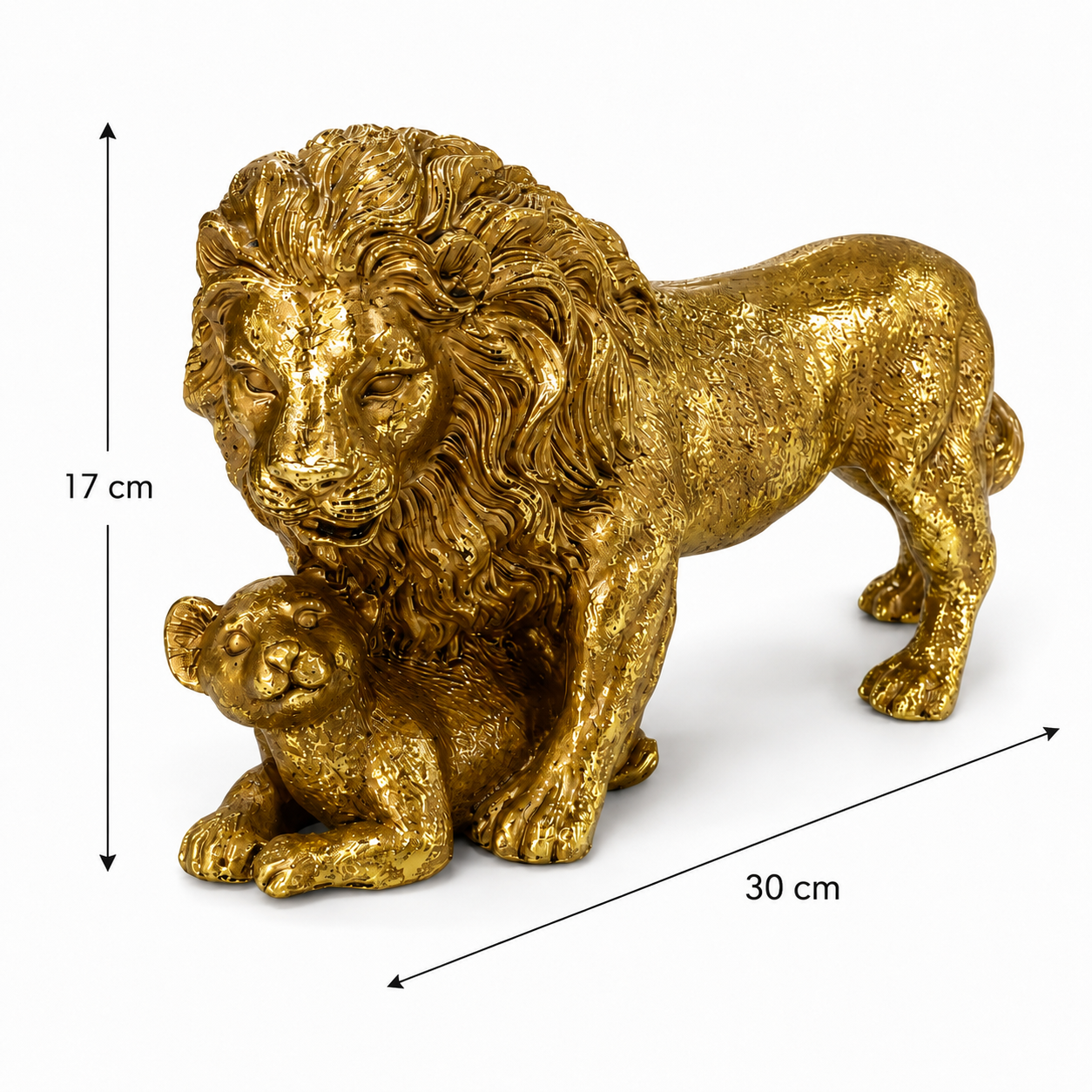 Figura Decorativa- León con Hijo Gold - Poliresina – 17 cm