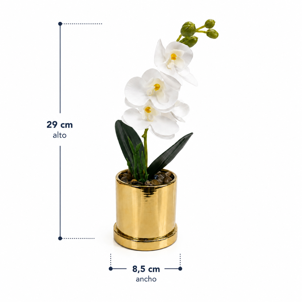 Arreglo Artificial de Orquídeas Blancas en Maceta - 29 cm