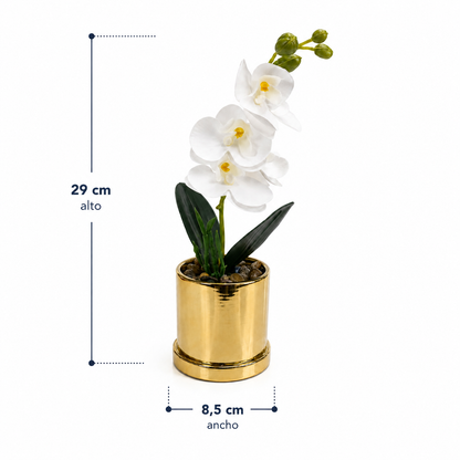 Arreglo Artificial de Orquídeas Blancas en Maceta - 29 cm