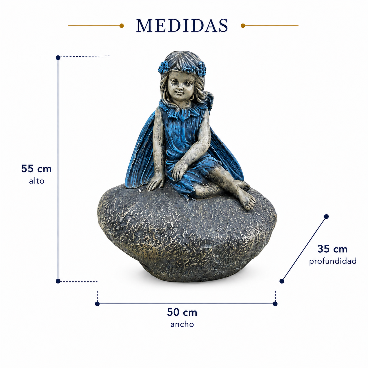 Figura Hada Sentada Sobre Piedra - 55 cm