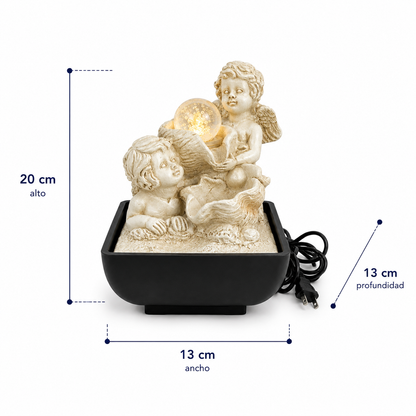 Fuente de Agua Ángeles con Esfera Iluminada - 20 cm