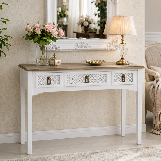 Arrimo Blanco 3 Cajones - Madera - Estilo Rústico - 110X40X80 cm