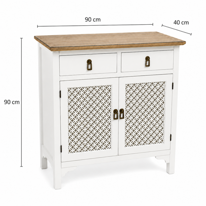 Mueble Gabinete-Buffet Blanco - Madera - Estilo Rústico - 90x40x90 cm