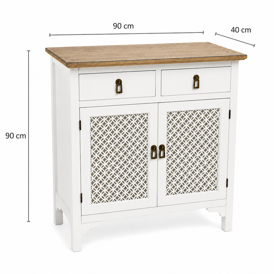Mueble Gabinete-Buffet Blanco - Madera - Estilo Rústico - 90x40x90 cm