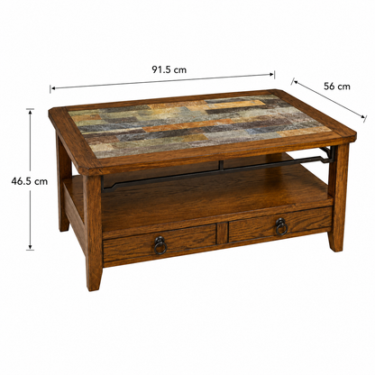 Mesa de Centro Rustic OAK - Rectangular - Madera y Pizarra - 91,5x56x46,5 cm