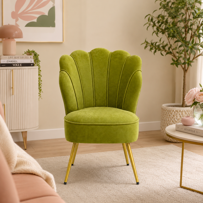 Sillón de Felpa Verde con Patas Doradas
