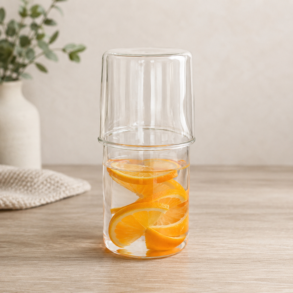 Botella de Vidrio con Vaso Integrado para Agua y Bebidas – 17 cm