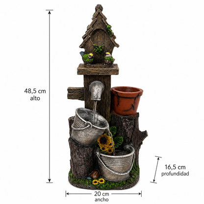 Fuente de Agua Rústica con Baldes y Macetero - 48,5 cm