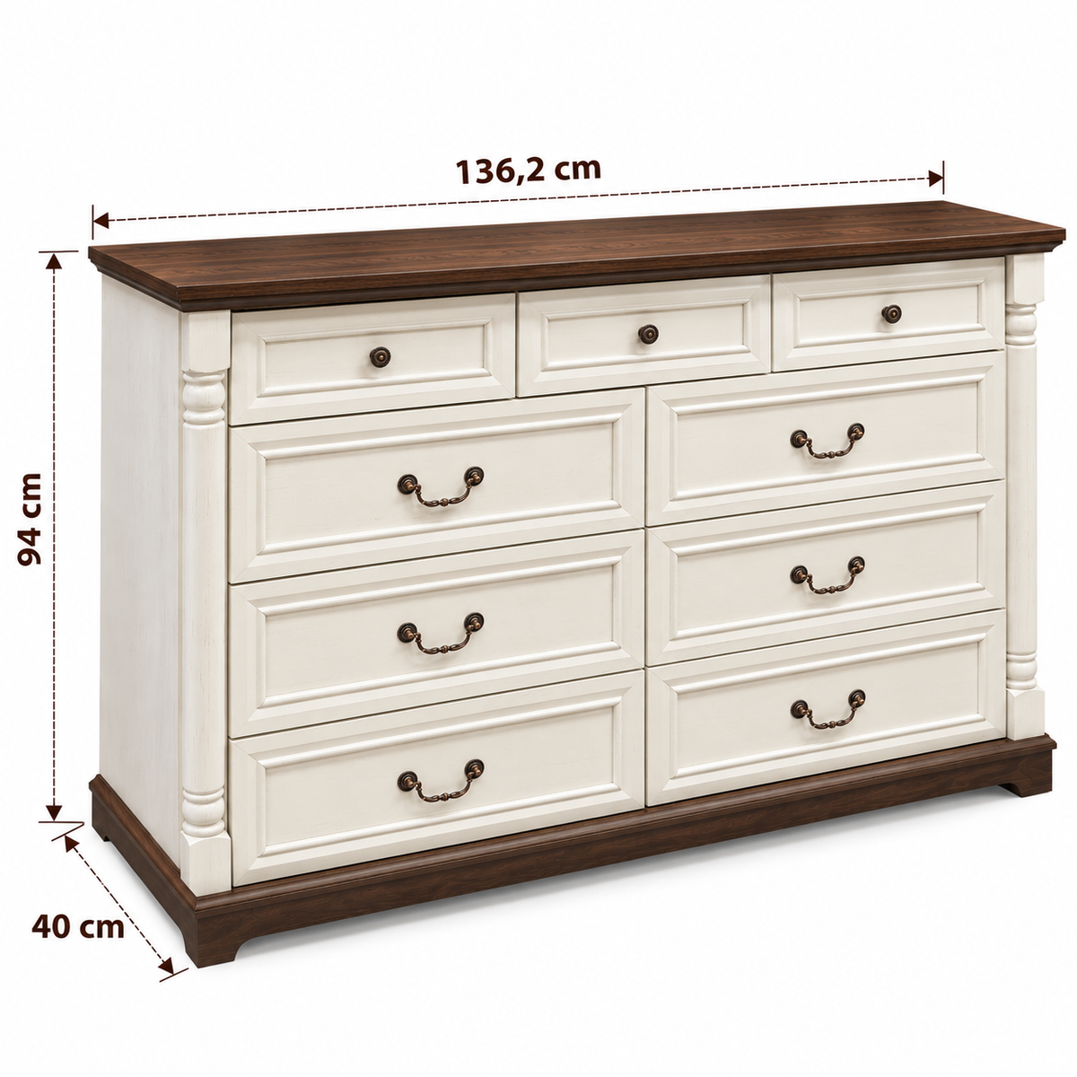 Cómoda Cajonera Old White – 136,2 cm
