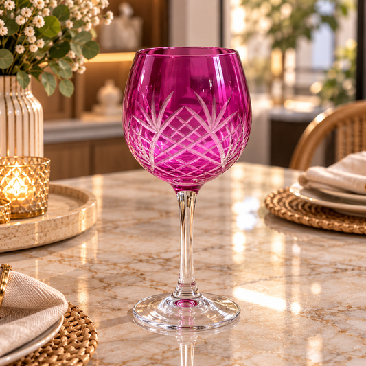 Set de 4 Copas de Vino Blanco Talladas Rosadas – Cristal Murano | 22 cm