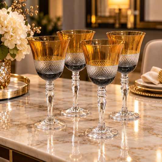 Set de 4 Copas de Vino Tinto Ámbar – Cristal Murano | 22 cm