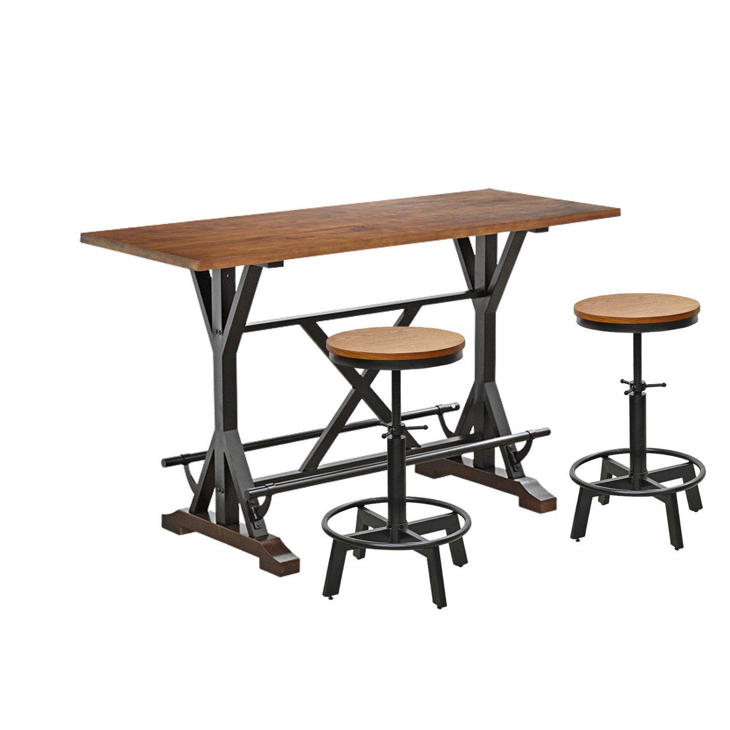 JUEGO DE MESA TIPO ISLA + 4 TABURETES - DOREN - MADERA Y METAL