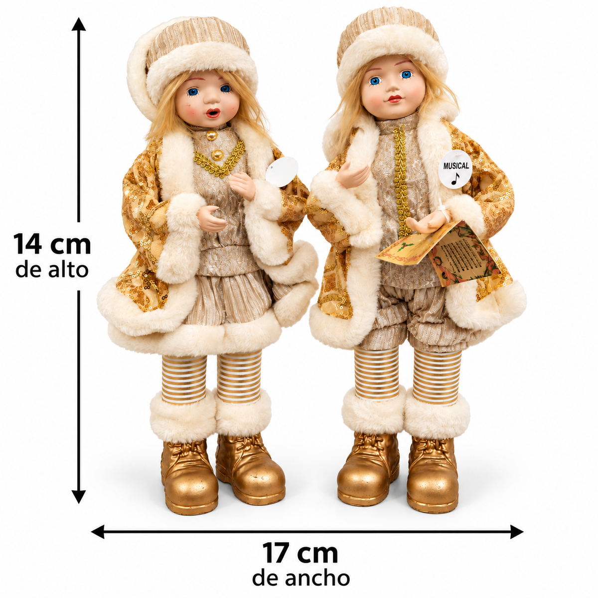 Juego de Niños Cantores Musicales Dorados – 14 cm